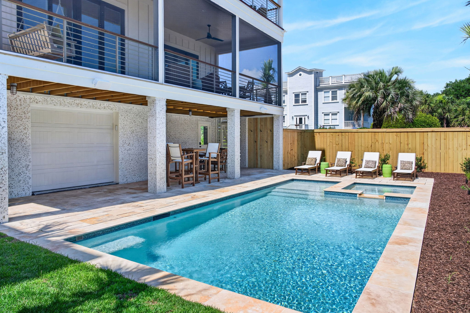 Private heated pool at Tahanan Palms, Isle of Palms vacation rental