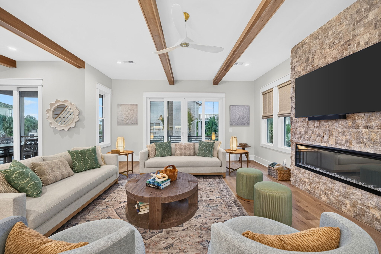 Living room at Tahanan Palms Isle of Palms beach house rental