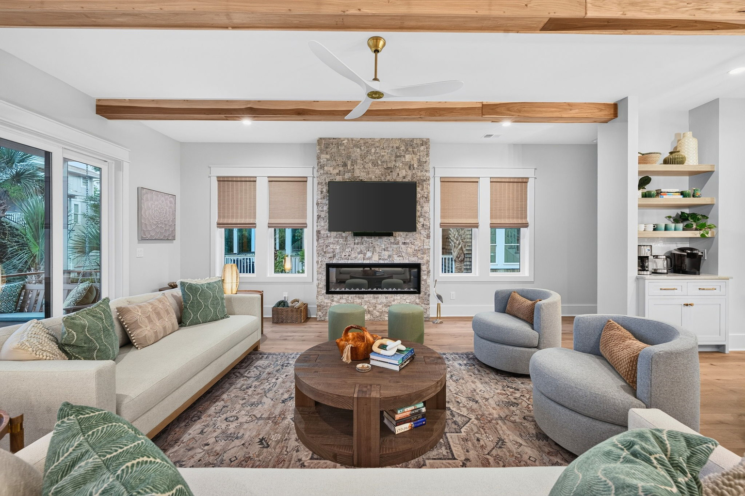 Living room at Tahanan Palms Isle of Palms beach house rental